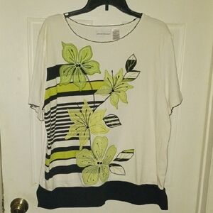 Alfred Dunner White and Green Floral Top